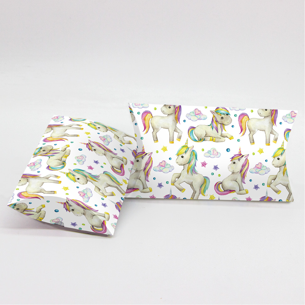 Κουτί Pillow Box 3x8x13cm τυπωμένο με ταπετσαρία από μονόκερους