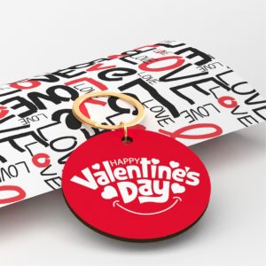 Ξύλινο μπρελόκ με εκτυπωμένο λογότυπο Happy valentine's day & ασορτί κουτί