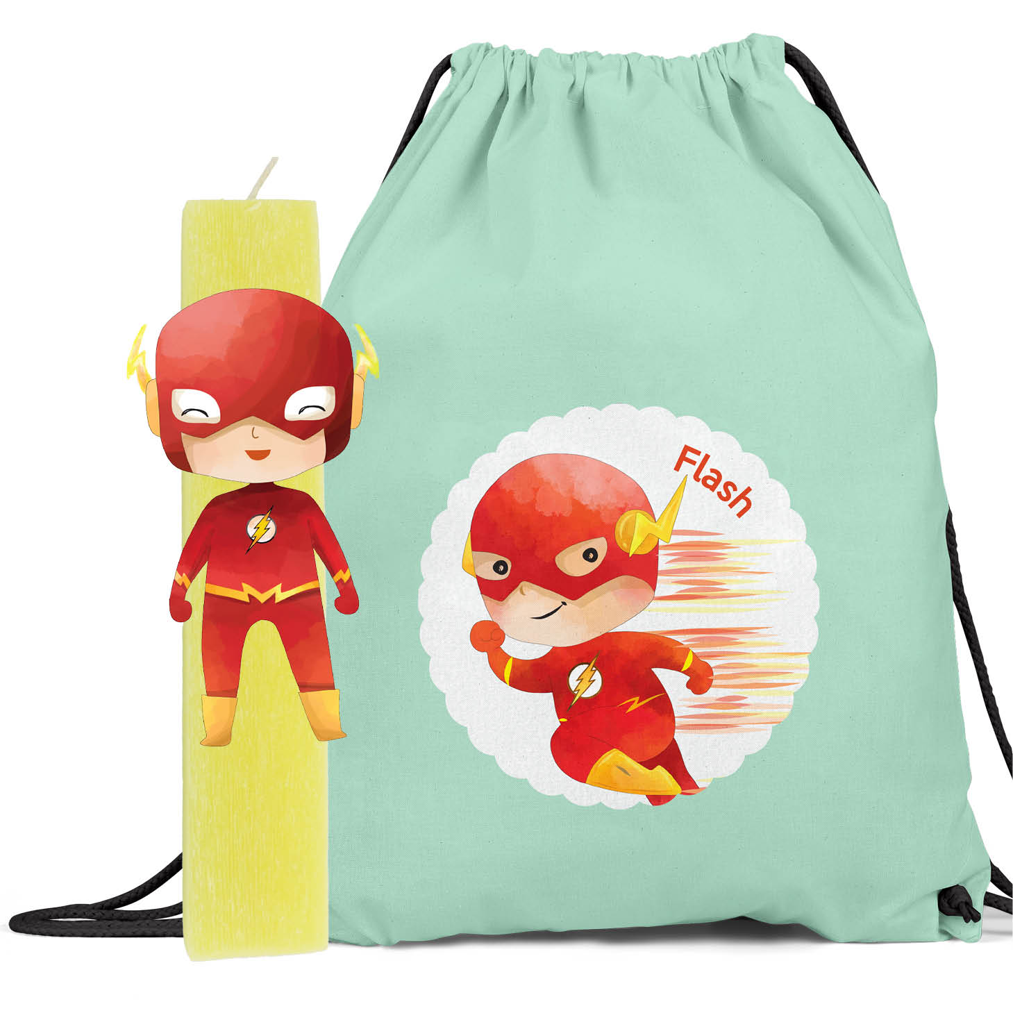 Δωρολαμπάδα με ξύλινη φιγούρα & Backpack "Flash"