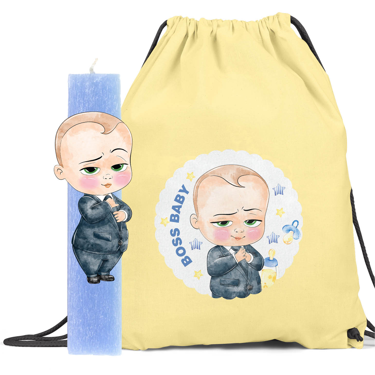 Δωρολαμπάδα με ξύλινη φιγούρα & backpack "Boss baby"