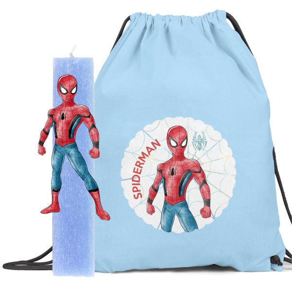 Αρωματική λαμπάδα με ξύλινη φιγούρα & δώρο backpack Spiderman