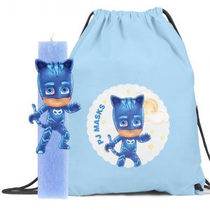 Αρωματική λαμπάδα με ξύλινη φιγούρα & δώρο backpack PJ Masks - Catboy