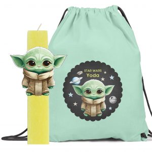 Αρωματική λαμπάδα με ξύλινη φιγούρα & δώρο backpack Star Wars – Yoda