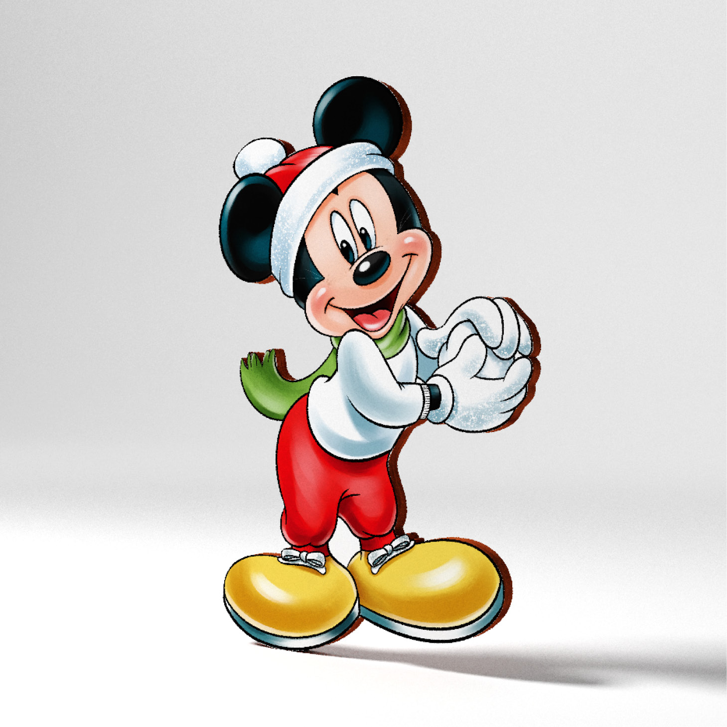 Χριστουγεννιάτικη ξύλινη φιγούρα Mickey με χιονόμπαλα