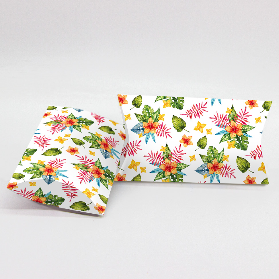 Κουτί Pillow Box 3x8x13cm τυπωμένο με ταπετσαρία boho από αποξηραμένα λουλούδια