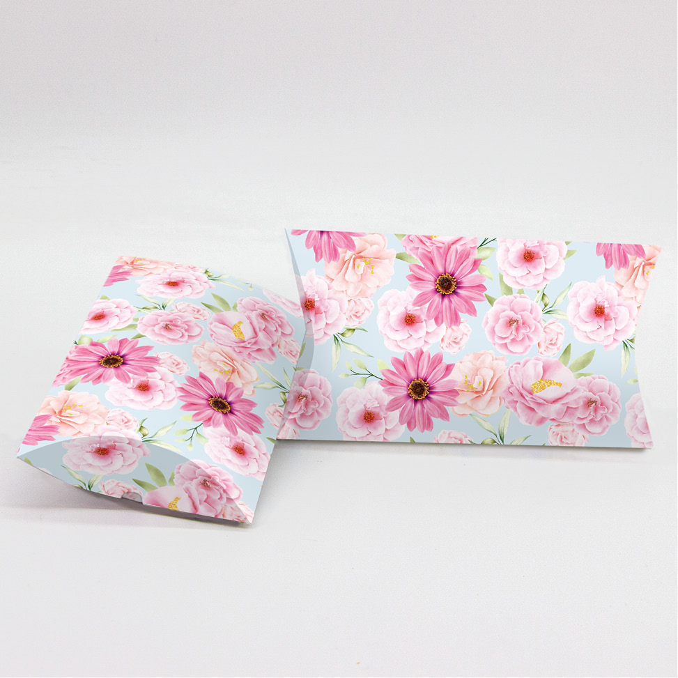 Κουτί Pillow Box 3x8x13cm τυπωμένο με ταπετσαρία boho από αποξηραμένα λουλούδια