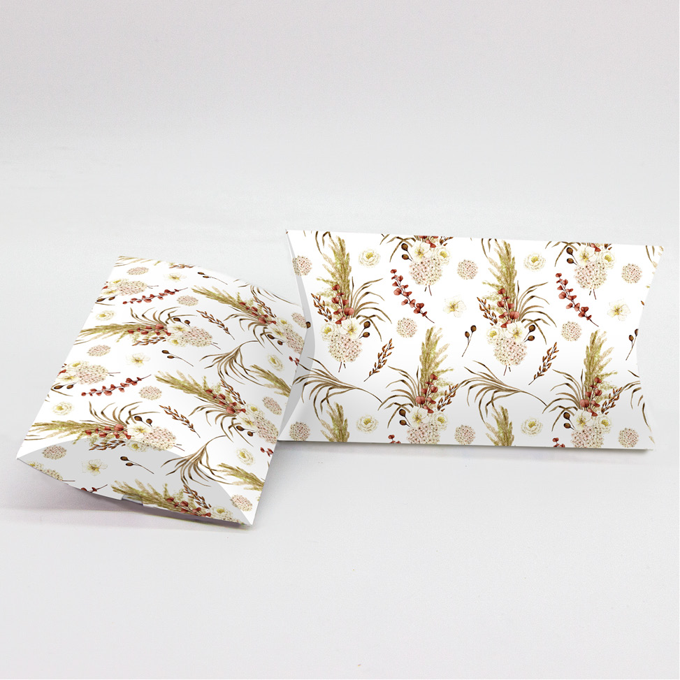 Κουτί Pillow Box 3x8x13cm τυπωμένο με ταπετσαρία boho από αποξηραμένα λουλούδια