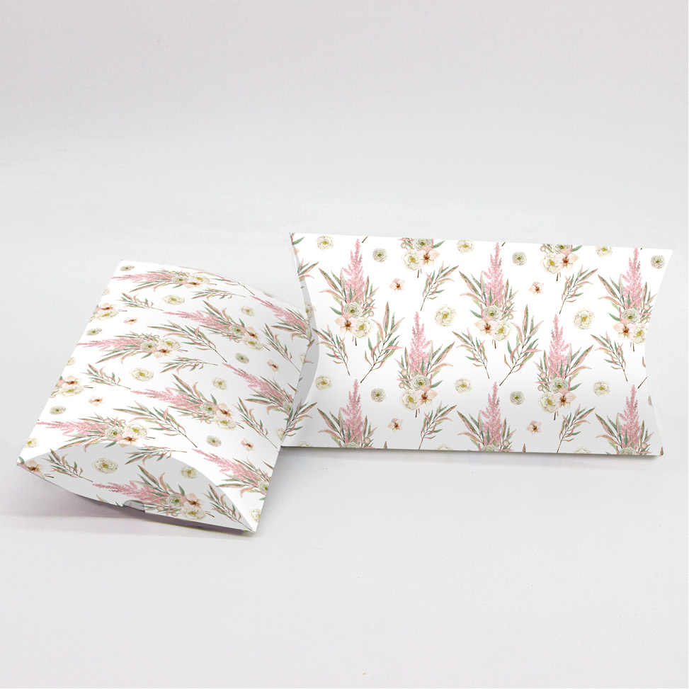 Κουτί Pillow Box 3x8x13cm τυπωμένο με ταπετσαρία boho από αποξηραμένα λουλούδια