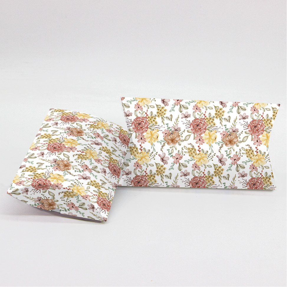 Κουτί Pillow Box 3x8x13cm τυπωμένο με ταπετσαρία boho από αποξηραμένα λουλούδια