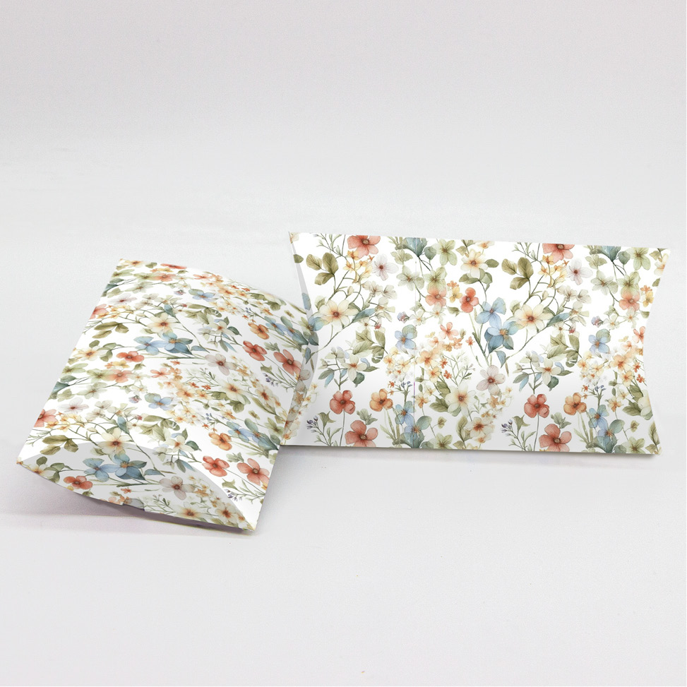 Κουτί Pillow Box 3x8x13cm τυπωμένο με ταπετσαρία boho από αποξηραμένα λουλούδια