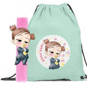 Αρωματική λαμπάδα με ξύλινη φιγούρα & δώρο Backpack Boss baby girl