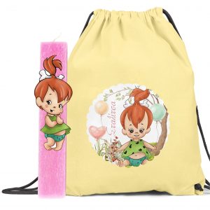 Αρωματική λαμπάδα με ξύλινη φιγούρα & δώρο Backpack Flintstones Σταλίτσα