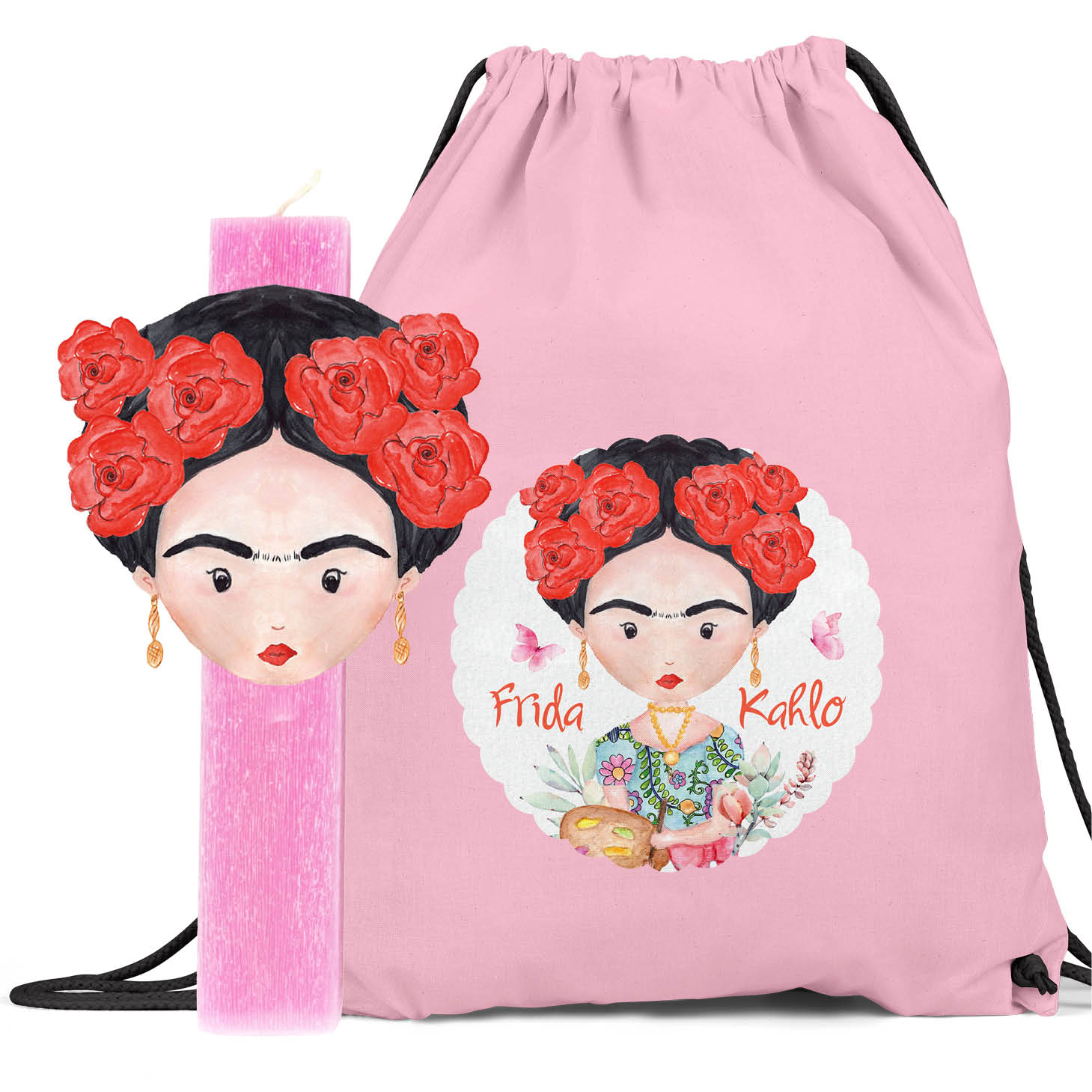 Αρωματική λαμπάδα με ξύλινη φιγούρα & δώρο Backpack "Frida Kahlo"