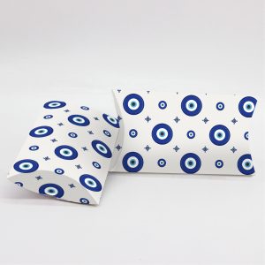 Κουτί Pillow Box 3x8x13cm τυπωμένο με ταπετσαρία μπλε ματάκια