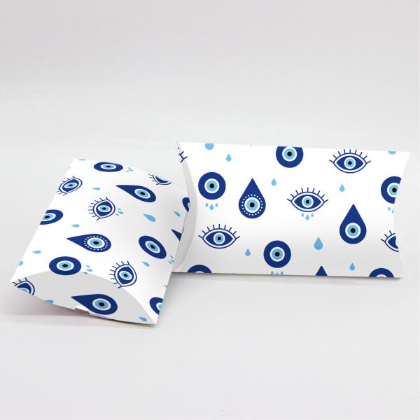 Κουτί Pillow Box 3x8x13cm τυπωμένο με ταπετσαρία μπλε ματάκια