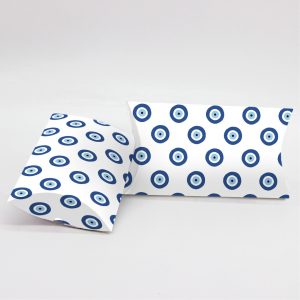 Κουτί Pillow Box 3x8x13cm τυπωμένο με ταπετσαρία μπλε ματάκια