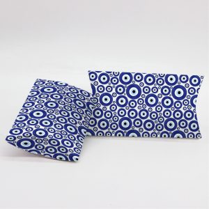 Κουτί Pillow Box 3x8x13cm τυπωμένο με ταπετσαρία μπλε ματάκια