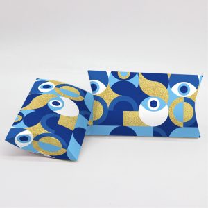 Κουτί Pillow Box 3x8x13cm τυπωμένο με ταπετσαρία μπλε ματάκια