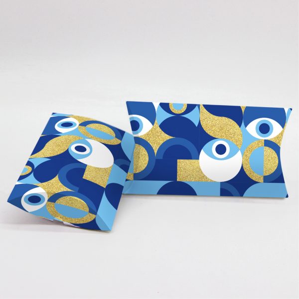 Κουτί Pillow Box 3x8x13cm τυπωμένο με ταπετσαρία μπλε ματάκια