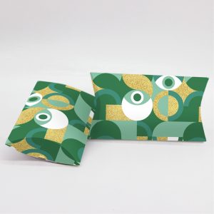 Κουτί Pillow Box 3x8x13cm τυπωμένο με ταπετσαρία πράσινα ματάκια