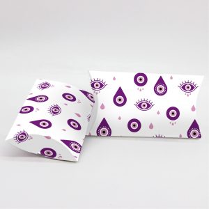 Κουτί Pillow Box 3x8x13cm τυπωμένο με ταπετσαρία μωβ ματάκια