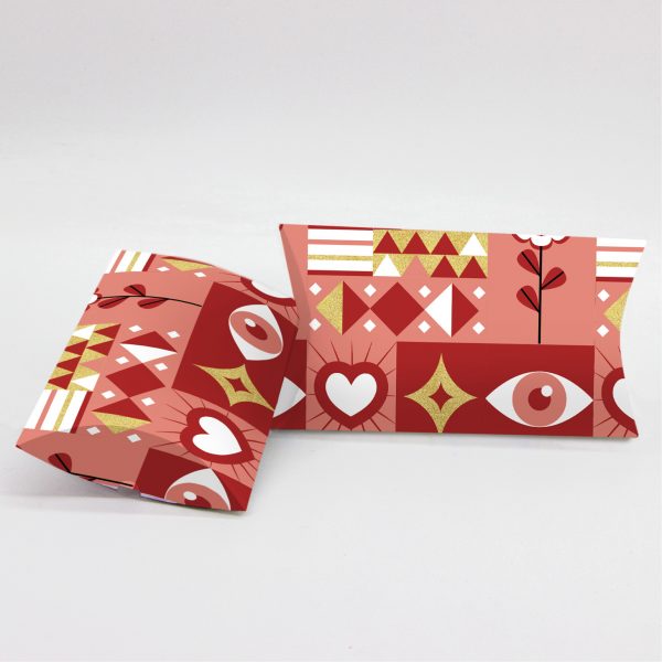 Κουτί Pillow Box 3x8x13cm τυπωμένο με ταπετσαρία κόκκινα ματάκια