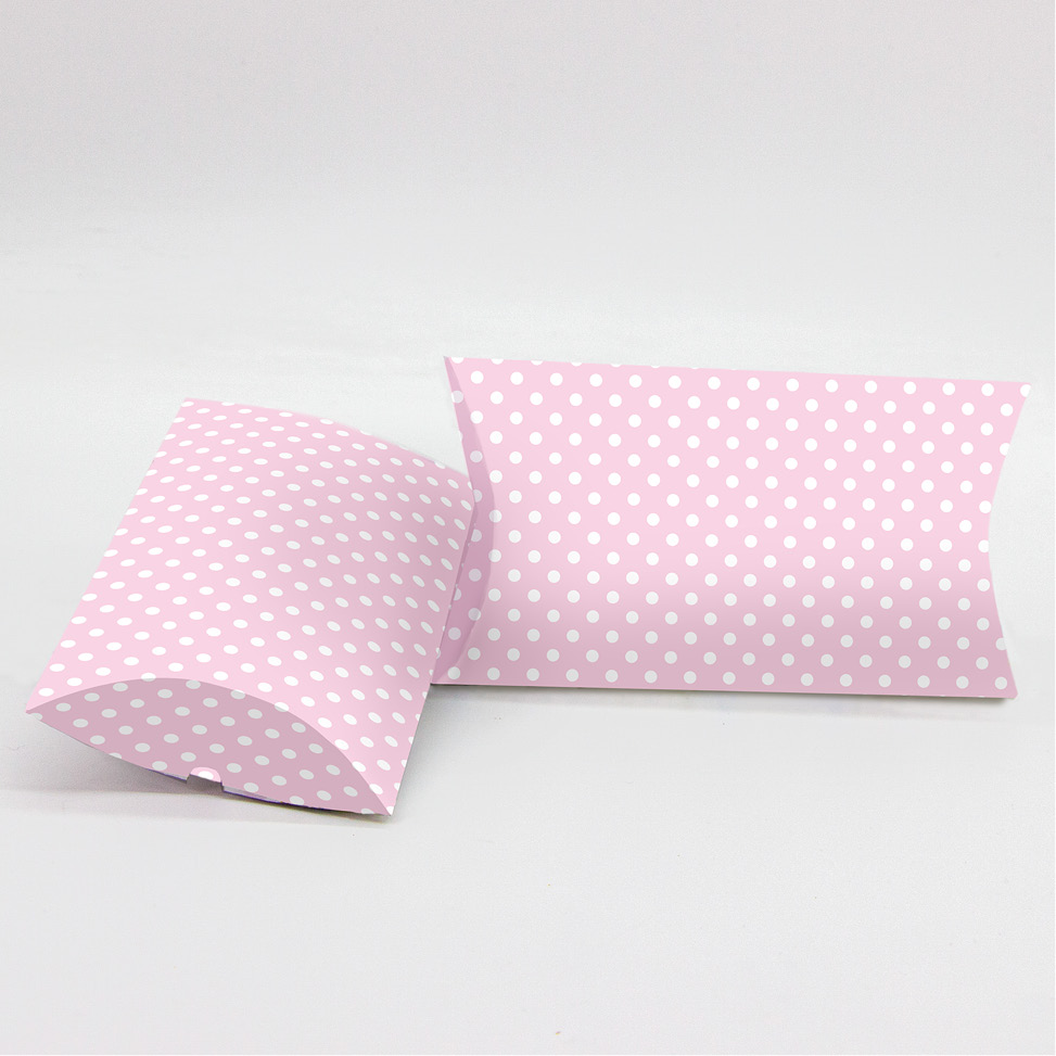 Κουτί Pillow Box 3x8x13cm με τυπωμένο ροζ πουά