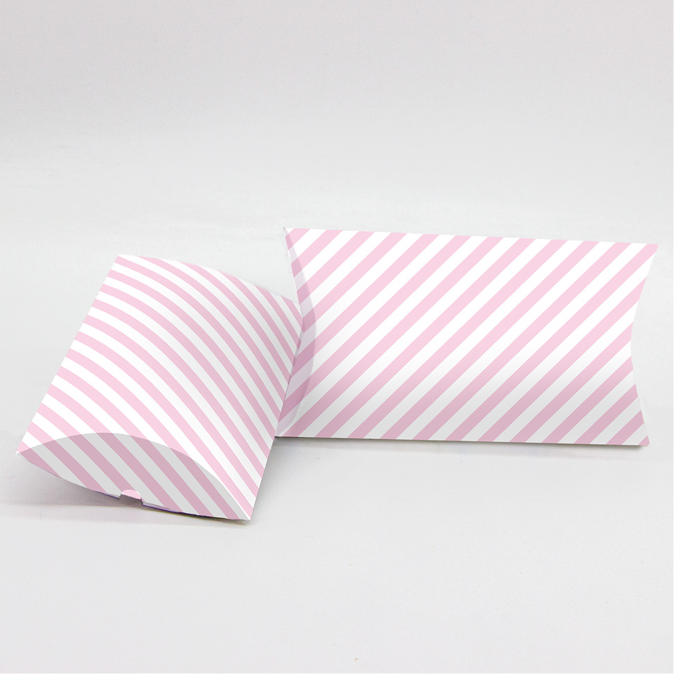 Κουτί Pillow Box 3x8x13cm με τυπωμένο ροζ λοξή ρίγα