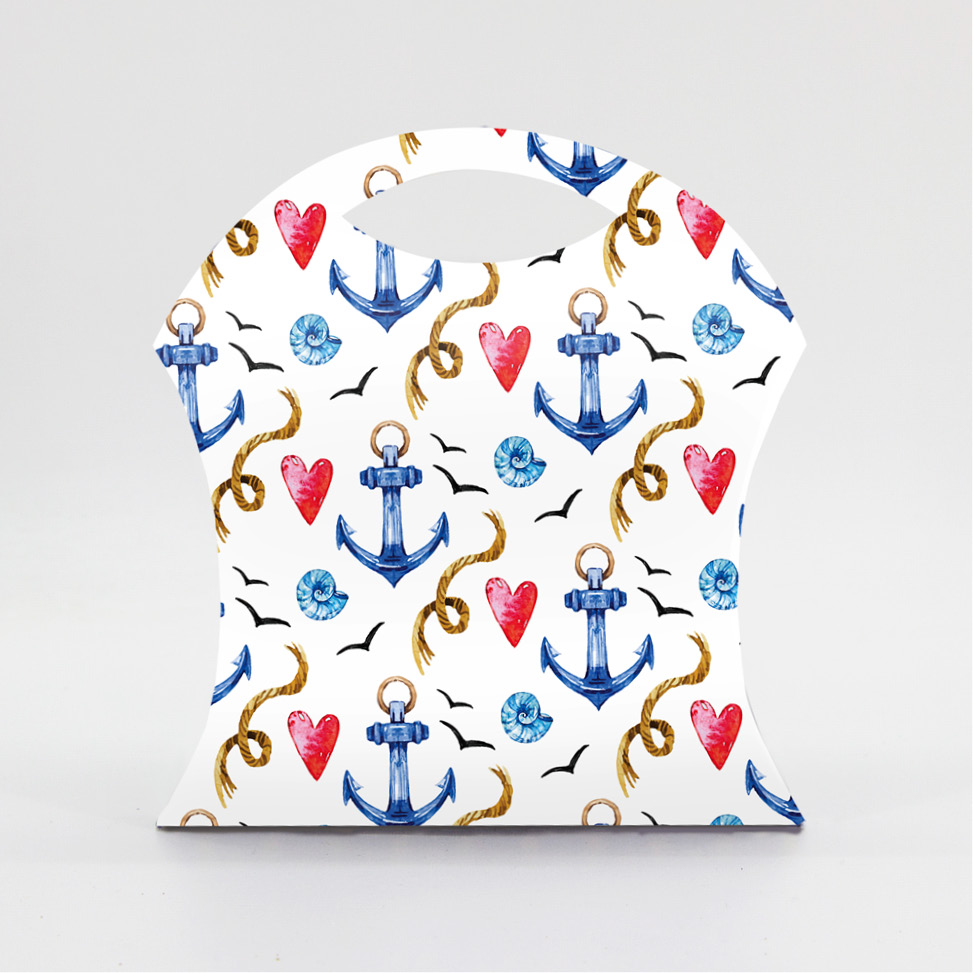 Κουτί Pillowbag 4x11X17cm τυπωμένο με καλοκαιρινή ναυτική ταπετσαρία από άγκυρες