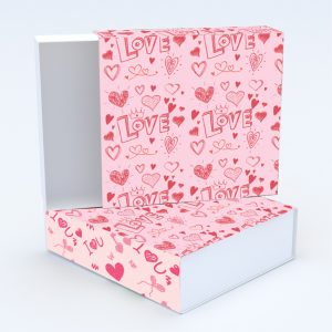 Συρταρωτό κουτί 12x12x4cm & τυπωμένο καπάκι με valentine ταπετσαρία