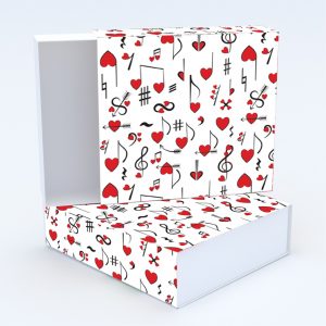 Συρταρωτό κουτί 12x12x4cm & τυπωμένο καπάκι με valentine ταπετσαρία