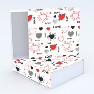 Συρταρωτό κουτί 12x12x4cm & τυπωμένο καπάκι με valentine ταπετσαρία