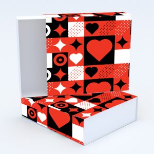 Συρταρωτό κουτί 12x12x4cm & τυπωμένο καπάκι με valentine ταπετσαρία