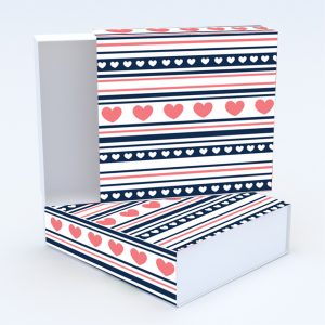 Συρταρωτό κουτί 12x12x4cm & τυπωμένο καπάκι με valentine ταπετσαρία