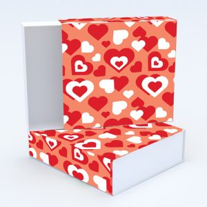 Συρταρωτό κουτί 12x12x4cm & τυπωμένο καπάκι με valentine ταπετσαρία