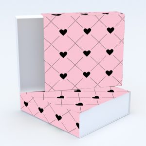 Συρταρωτό κουτί 12x12x4cm & τυπωμένο καπάκι με valentine ταπετσαρία