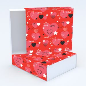 Συρταρωτό κουτί 12x12x4cm & τυπωμένο καπάκι με valentine ταπετσαρία