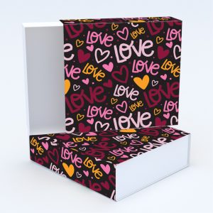 Συρταρωτό κουτί 12x12x4cm & τυπωμένο καπάκι με valentine ταπετσαρία