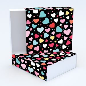 Συρταρωτό κουτί 12x12x4cm & τυπωμένο καπάκι με valentine ταπετσαρία