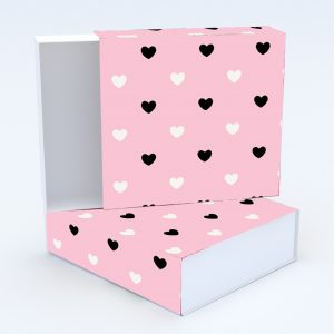 Συρταρωτό κουτί 12x12x4cm & τυπωμένο καπάκι με valentine ταπετσαρία