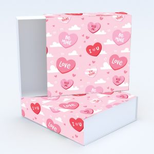 Συρταρωτό κουτί 12x12x4cm & τυπωμένο καπάκι με valentine ταπετσαρία