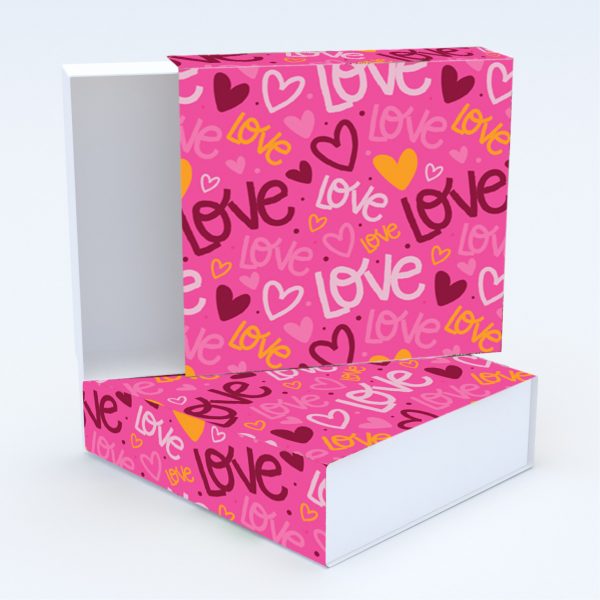 Συρταρωτό κουτί 12x12x4cm & τυπωμένο καπάκι με valentine ταπετσαρία