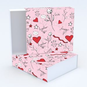 Συρταρωτό κουτί 12x12x4cm & τυπωμένο καπάκι με valentine ταπετσαρία