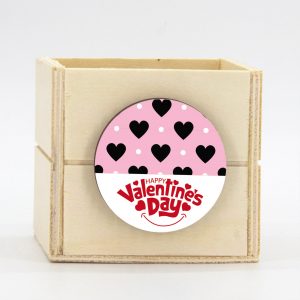 Ξύλινο κουτί κύβος 9x9x9cm & ετικέτα με εκτύπωση valentine