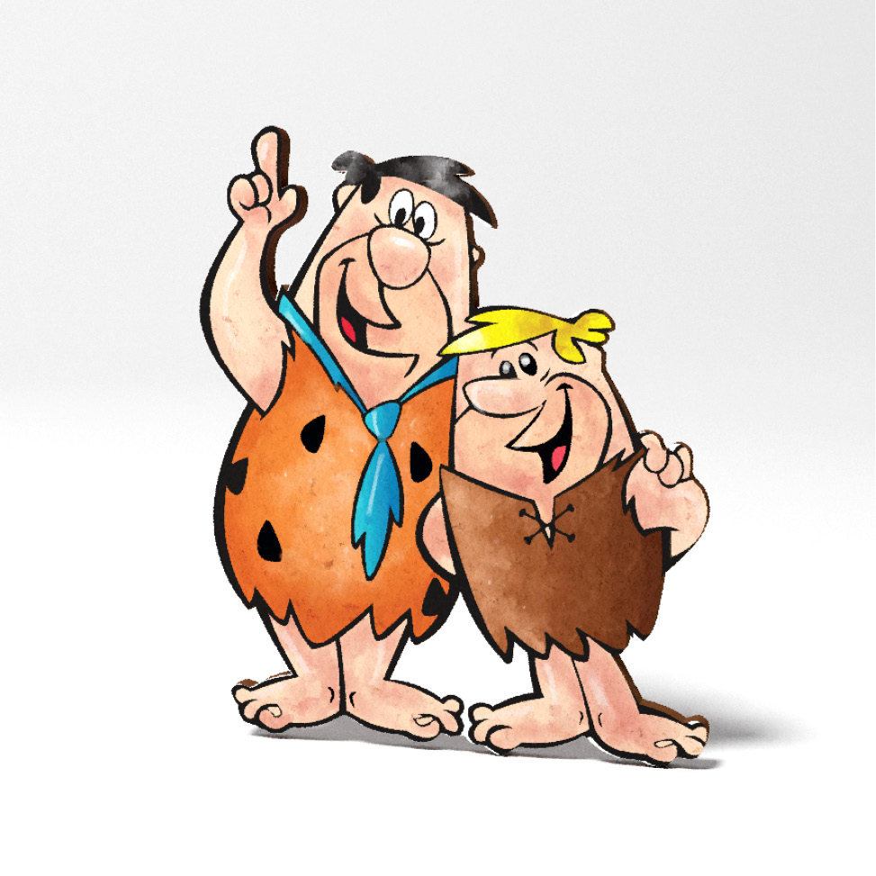 Ο Fred και ο Barney από την παιδική σειρά Flintstones (ξύλινη φιγούρα)