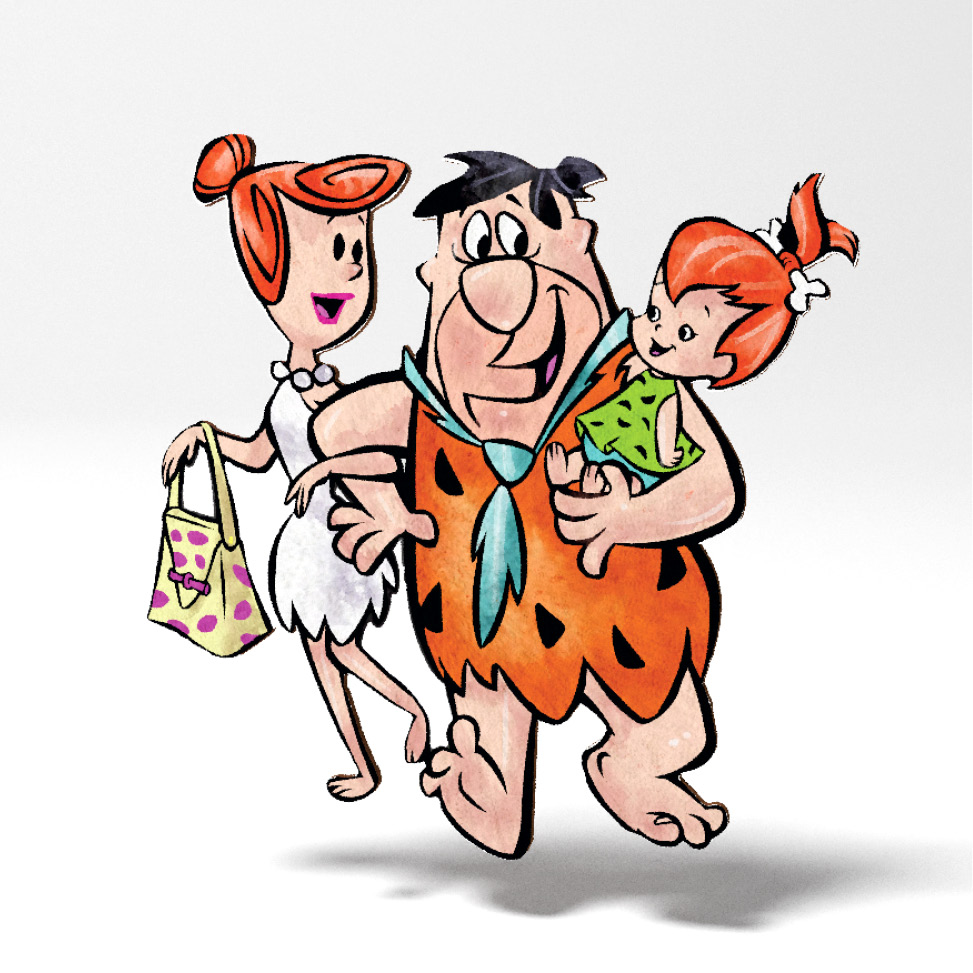 Ο Fred και η Wilma με τη Σταλίτσα από την παιδική σειρά Flintstones (ξύλινη φιγούρα)